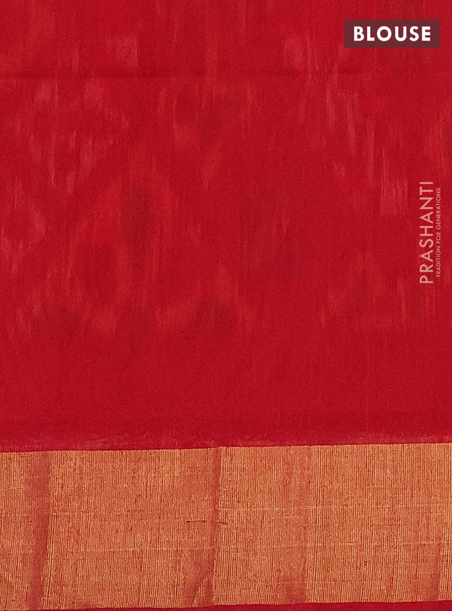 Ikat silk cotton saree violet and red with allover ikat weaves and zari woven border