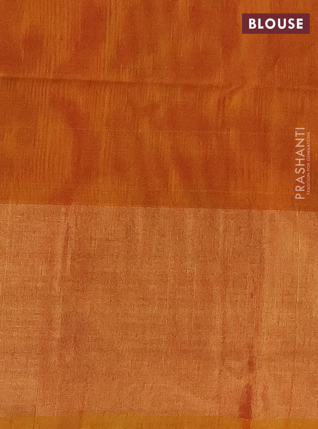 Ikat silk cotton saree violet and mustard yellow with allover ikat weaves and long zari woven ikat border