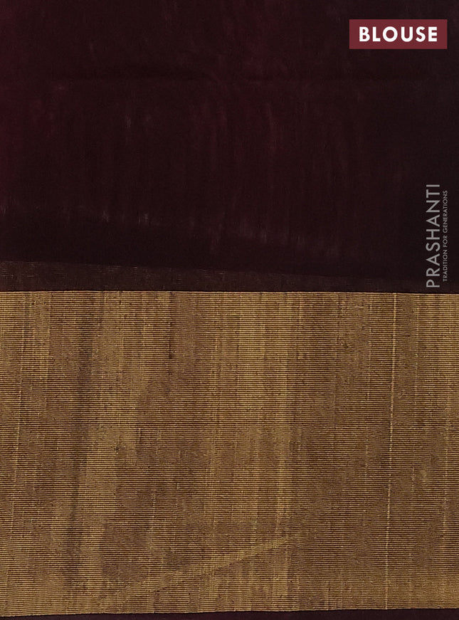 Ikat silk cotton saree coffee brown and pink with allover ikat weaves and long zari woven ikat border