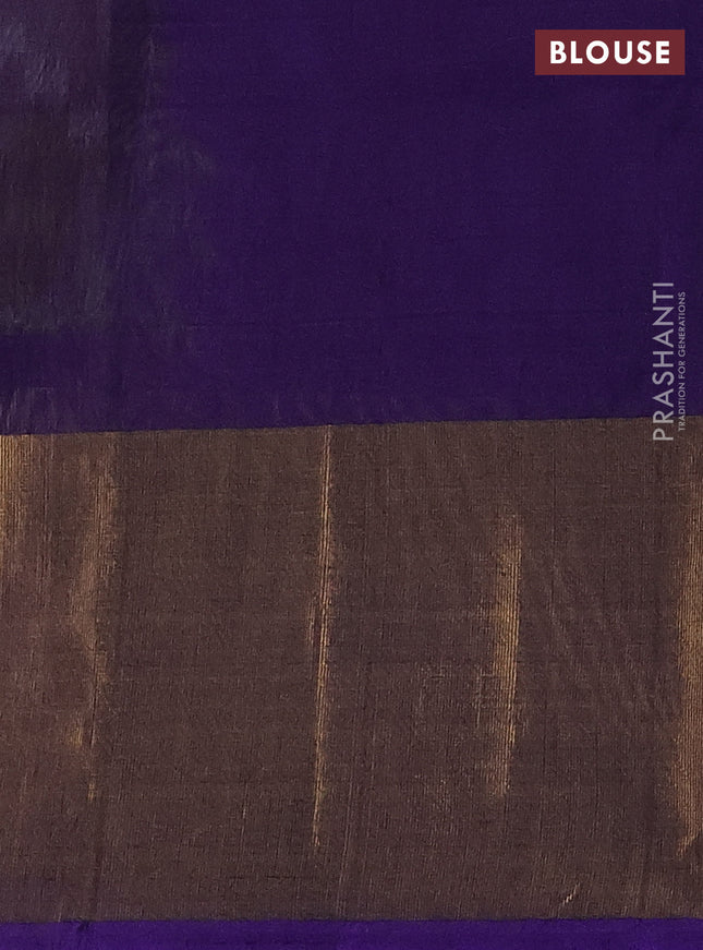 Ikat silk cotton saree green and violet with allover ikat weaves and long zari woven ikat border