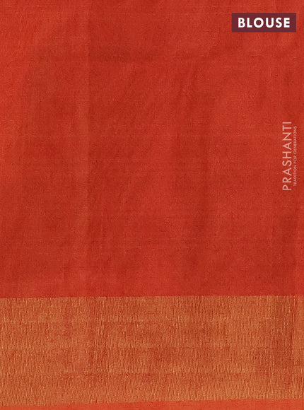Ikat silk cotton saree dark green and rustic orange with allover ikat weaves and zari woven border