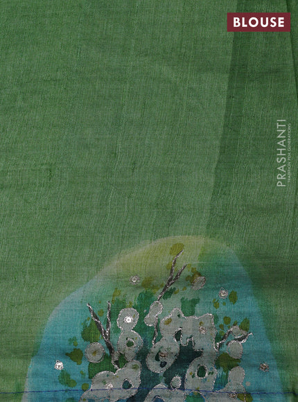 Pure tussar silk saree blue and light green with tie & dye prints and pita work pallu