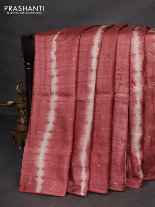 Pure tussar silk saree pastel brown and sandal with tie & dye prints and pita work pallu