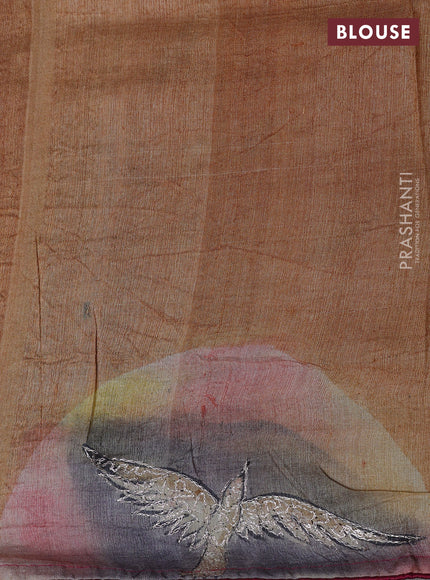 Pure tussar silk saree pink and grey shade with tie & dye prints and pita work pallu