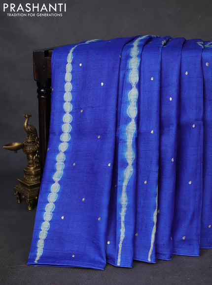 Pure tussar silk saree blue and light green with tie & dye prints and pita work pallu