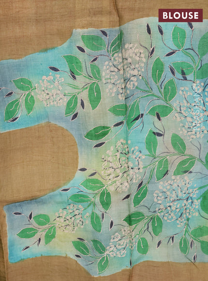 Pure tussar silk saree green and sandal with tie & dye prints and pita work pallu