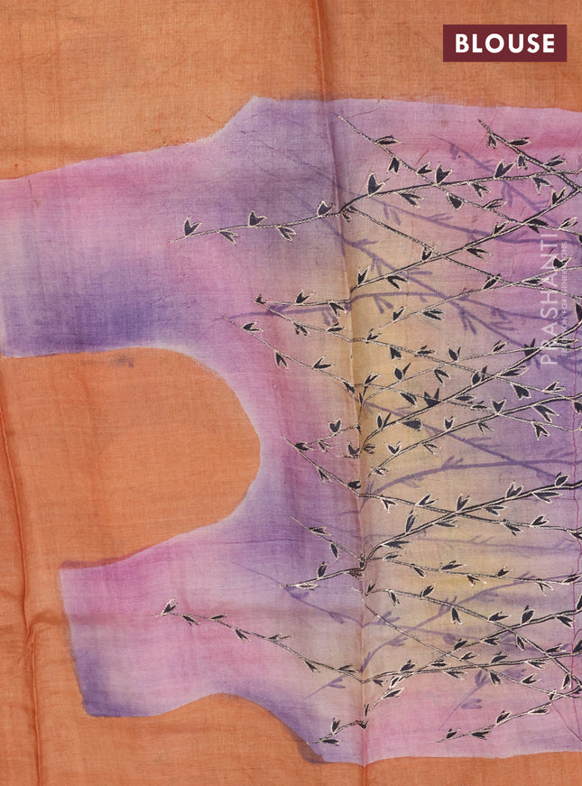 Pure tussar silk saree magenta pink and mild lavender with tie & dye prints and pita work pallu