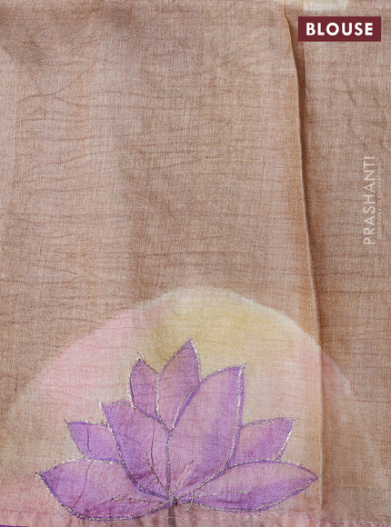 Pure tussar silk saree violet and sandal with tie & dye prints and pita work pallu