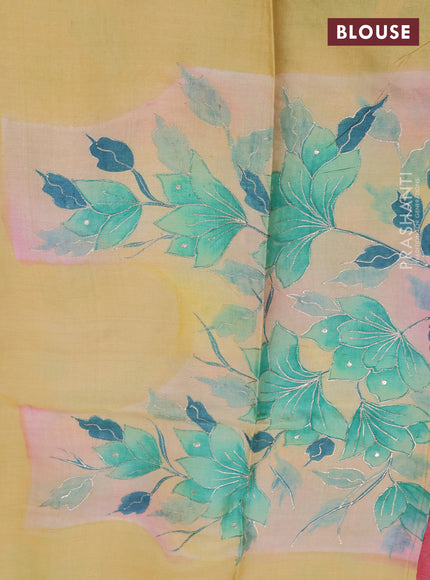 Pure tussar silk saree red and pastel peach with tie & dye prints and pita work pallu