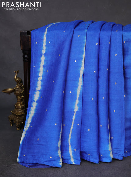 Pure tussar silk saree blue and yellow shade with tie & dye prints and pita work pallu