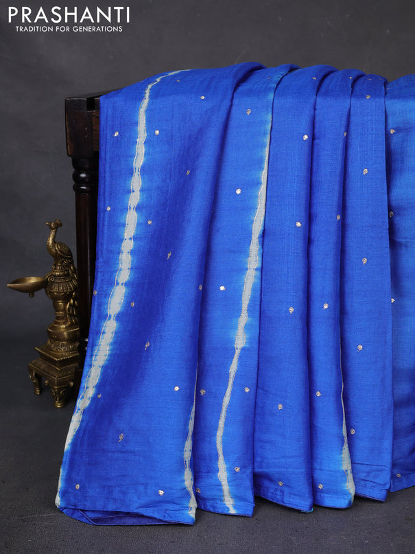 Pure tussar silk saree blue and yellow shade with tie & dye prints and pita work pallu