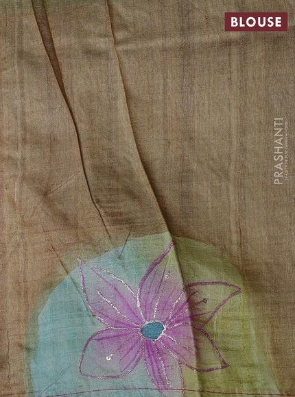 Pure tussar silk saree red and teal blue shade with tie & dye prints and pita work pallu