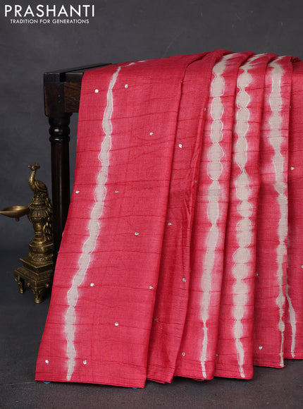 Pure tussar silk saree red shade and grey shade with tie & dye prints and pita work pallu