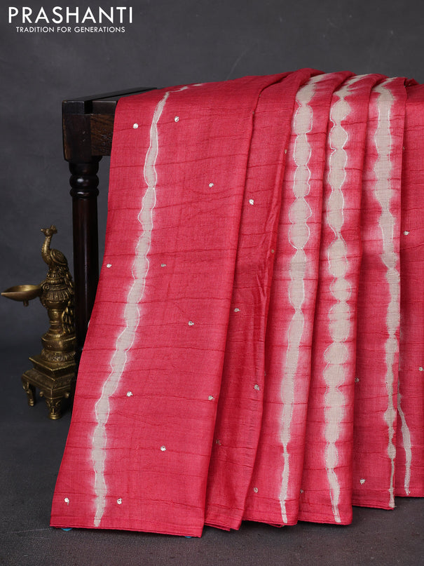 Pure tussar silk saree red shade and grey shade with tie & dye prints and pita work pallu