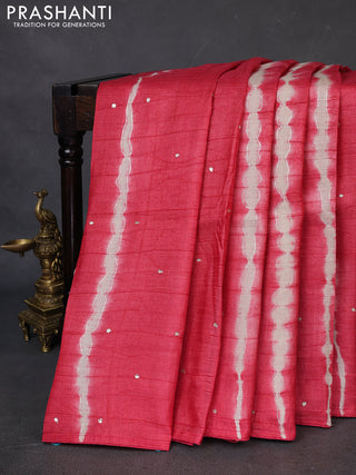 Pure tussar silk saree red shade and grey shade with tie & dye prints and pita work pallu