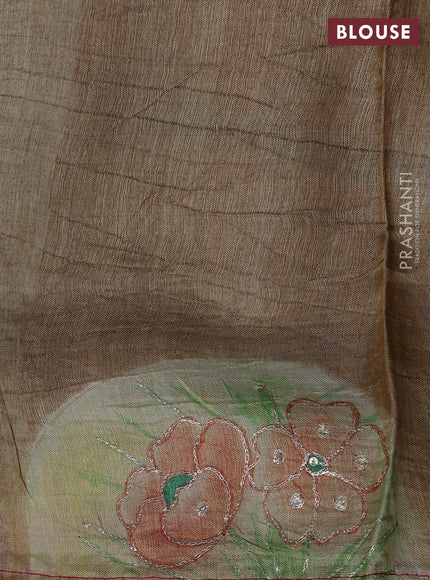 Pure tussar silk saree red shade and grey shade with tie & dye prints and pita work pallu