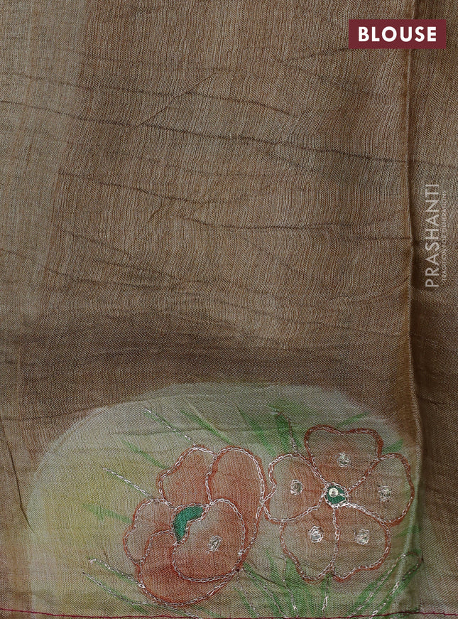 Pure tussar silk saree red shade and grey shade with tie & dye prints and pita work pallu