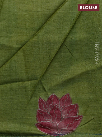 Pure tussar silk saree blue and pista green with tie & dye prints and pita work pallu
