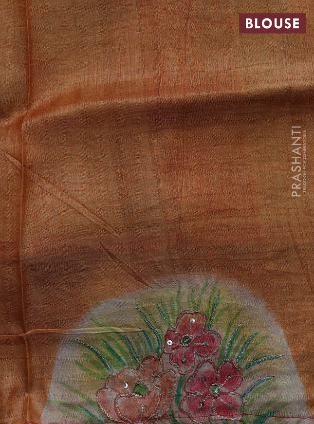 Pure tussar silk saree red and orange with tie & dye prints and pita work pallu