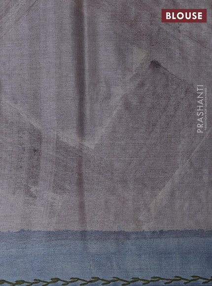 Pure tussar silk saree beige and grey with allover geometric prints and embroidery work pallu