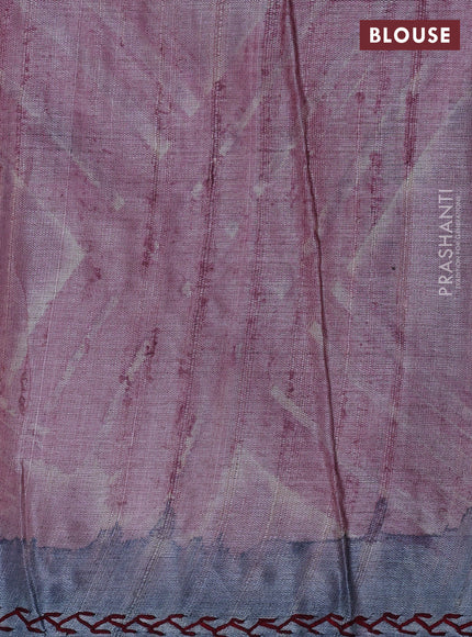Pure tussar silk saree pastel pink shade and grey with allover geometric prints and embroidery work pallu