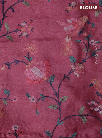 Pure tussar silk saree peach pink with plain body and embroidery border