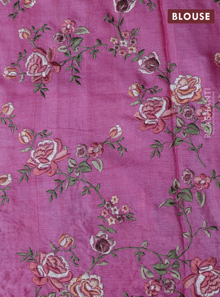 Pure tussar silk saree light pink with plain body and floral design embroidery border