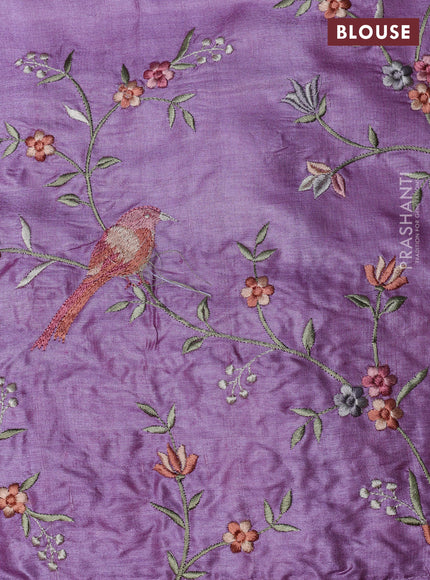 Pure tussar silk saree lavender with plain body and embroidery border