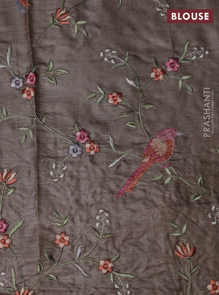 Pure tussar silk saree beige with plain body and embroidery border