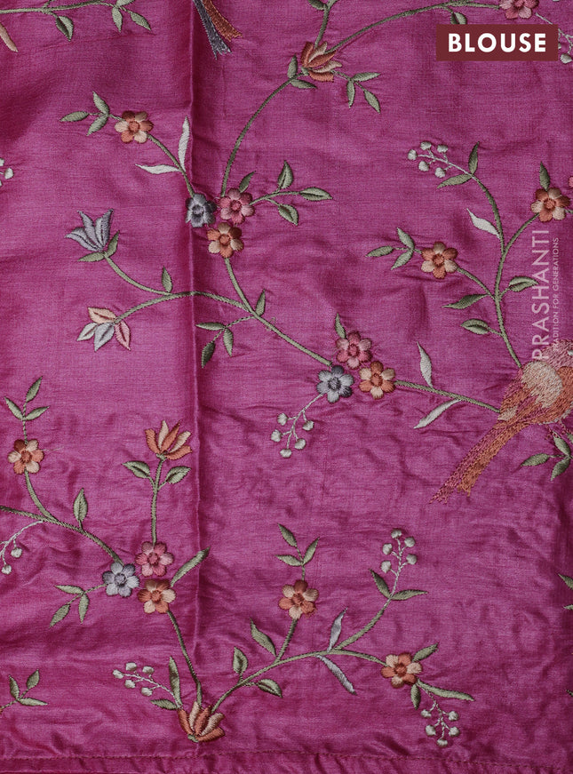 Pure tussar silk saree pink with plain body and embroidery border