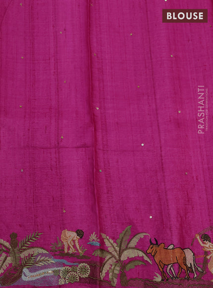 Pure tussar silk saree pink with plain body and embroidery border