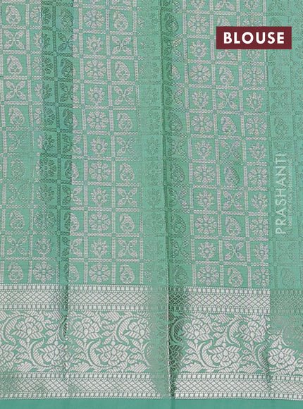 Chiniya silk saree pastel green with silver zari woven buttas and zari woven border