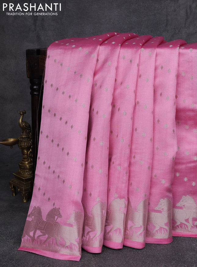 Chiniya silk saree light pink with allover zari woven buttas and zari woven border