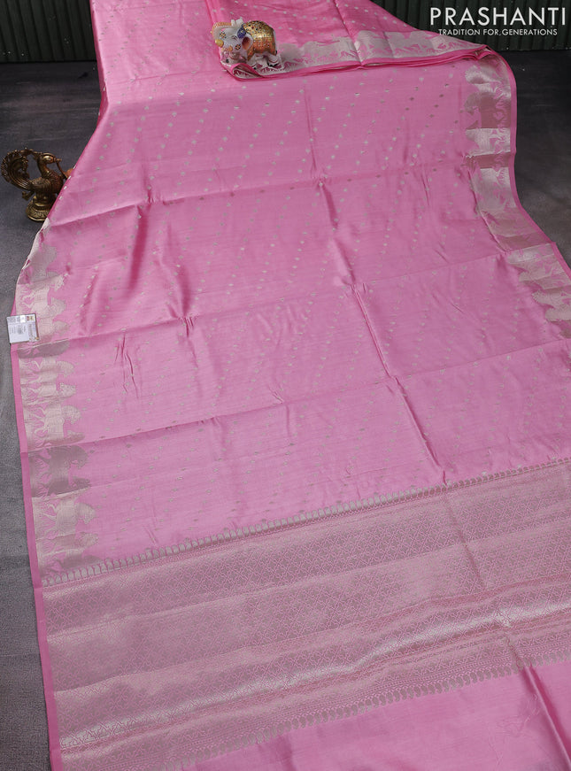 Chiniya silk saree light pink with allover zari woven buttas and zari woven border