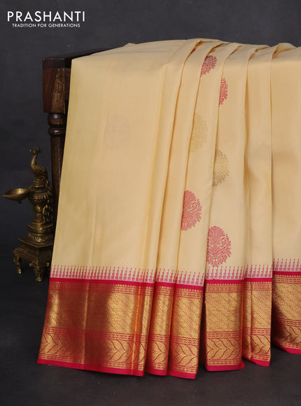 Pure kanchipuram silk saree sandal and pink with thread & zari woven buttas and zari woven korvai border