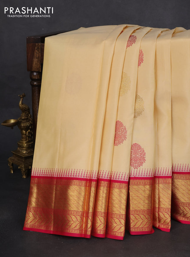 Pure kanchipuram silk saree sandal and pink with thread & zari woven buttas and zari woven korvai border