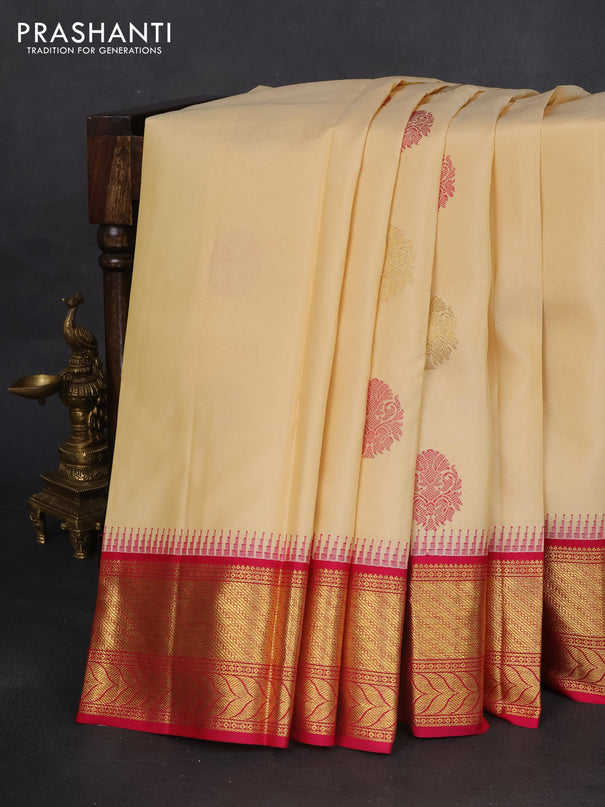 Pure kanchipuram silk saree sandal and pink with thread & zari woven buttas and zari woven korvai border