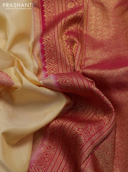 Pure kanchipuram silk saree sandal and pink with thread & zari woven buttas and zari woven korvai border
