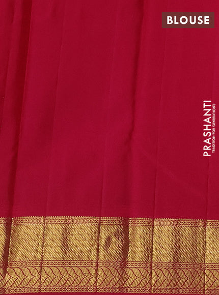 Pure kanchipuram silk saree sandal and pink with thread & zari woven buttas and zari woven korvai border