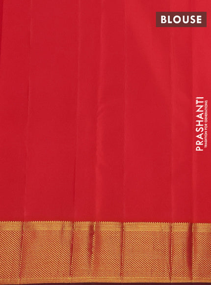 Pure kanchipuram silk saree blue and dual shade of pinkish orange with plain body and zari woven korvai border