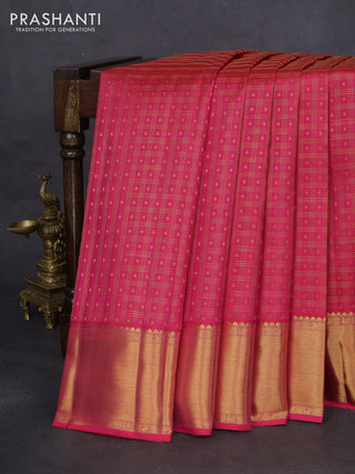Pure kanchipuram silk saree pink with allover small zari checks & buttas and zari woven border
