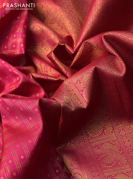Pure kanchipuram silk saree pink with allover small zari checks & buttas and zari woven border