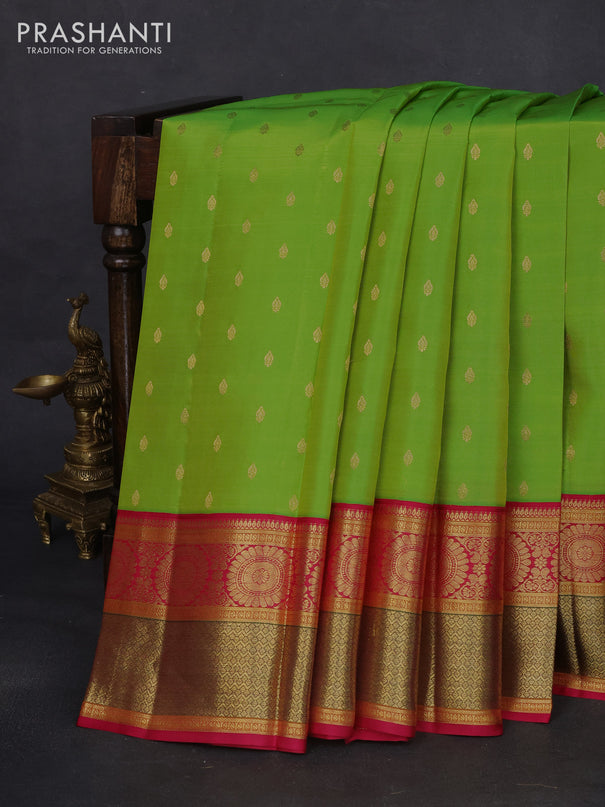 Pure kanchipuram silk saree light green and pink with zari woven buttas and zari woven korvai border