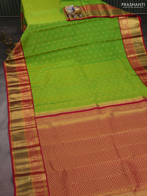 Pure kanchipuram silk saree light green and pink with zari woven buttas and zari woven korvai border