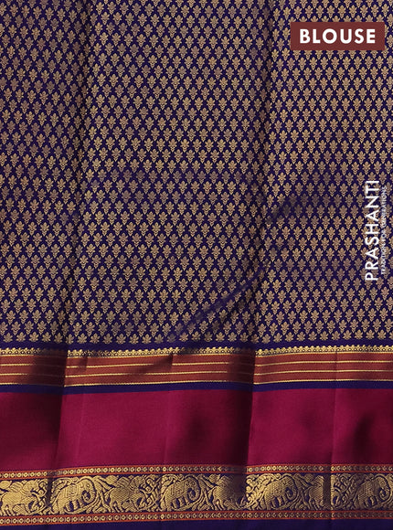Pure kanchipuram silk saree dark pink and blue with peacock zari woven buttas and rettapet zari woven border