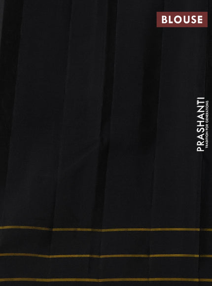 Pure kanchipuram silk saree pastel green and black with allover stripes pattern and temple design simple border