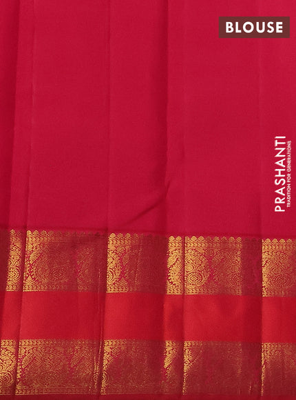 Pure kanchipuram silk saree light green and dual shade of pinkish orange with zari woven buttas and rettapet zari woven border