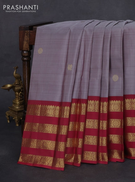 Pure kanchipuram silk saree grey and maroon with zari woven buttas and long zari woven border
