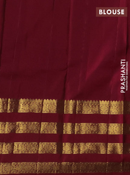 Pure kanchipuram silk saree grey and maroon with zari woven buttas and long zari woven border