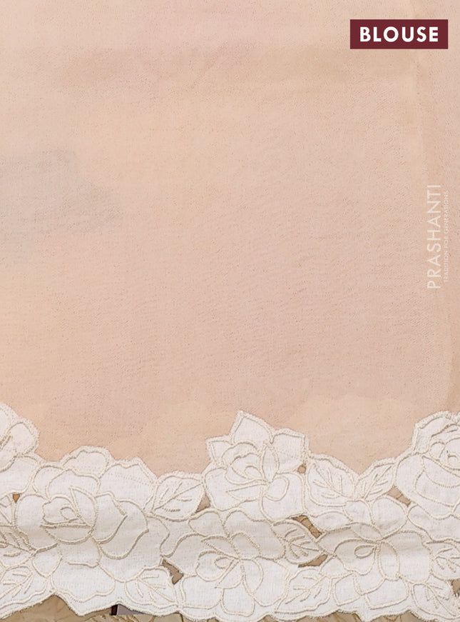 Pure organza silk saree sandal with floral digital prints & kantha work and floral design patch work border